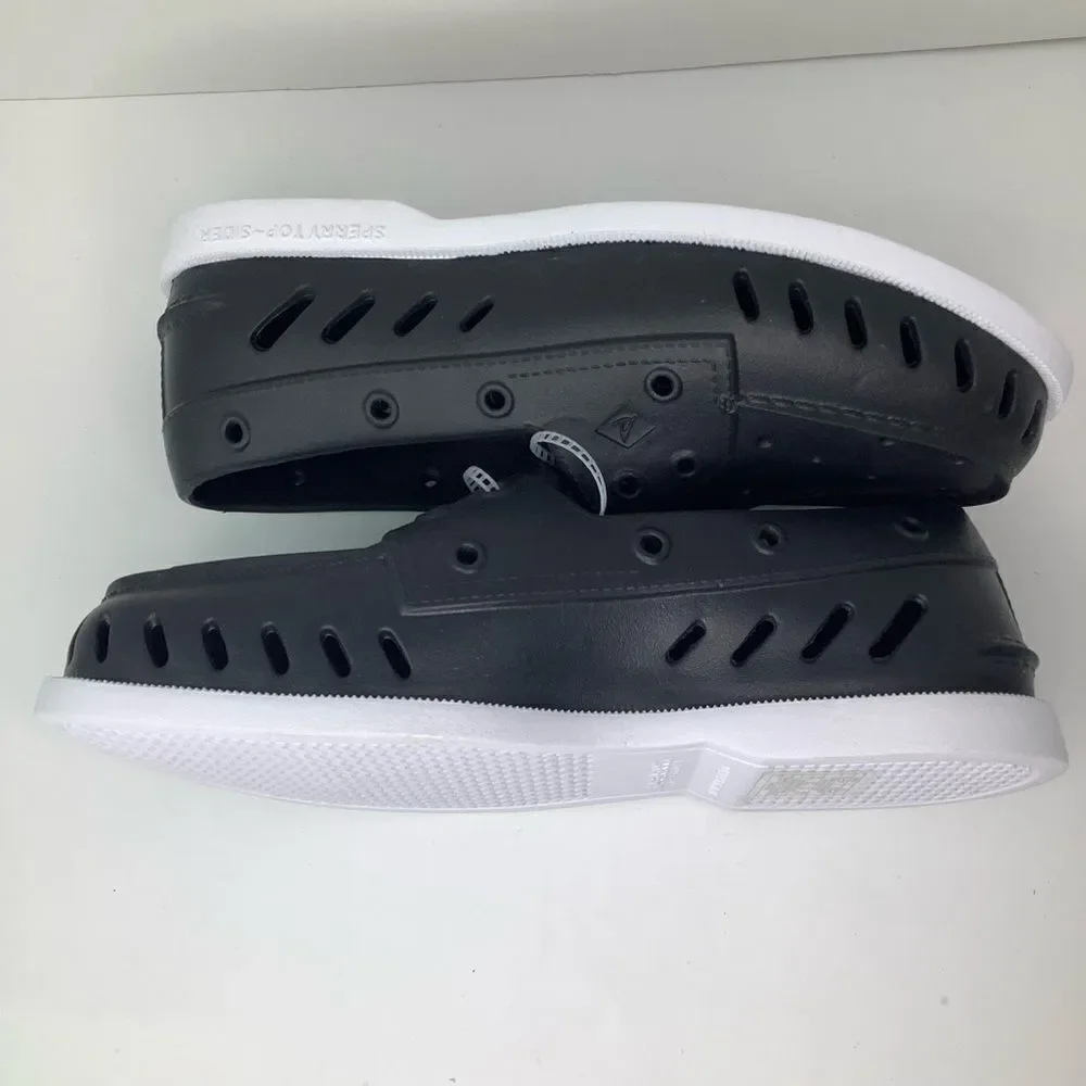 NWOT! Sperry Float Boat Black/White Rubber Women’s Slip On Shoes Sz 9M